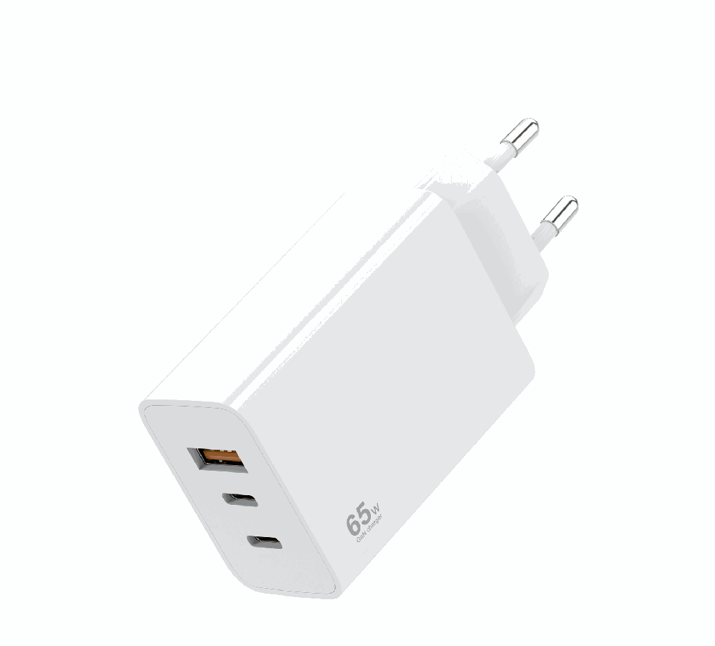 Mobia verkkovirtalaturi GaN, USB-C PD PPS 65W + USB-C PD PPS 20W + 1 x USB 18W, Max. 65W
