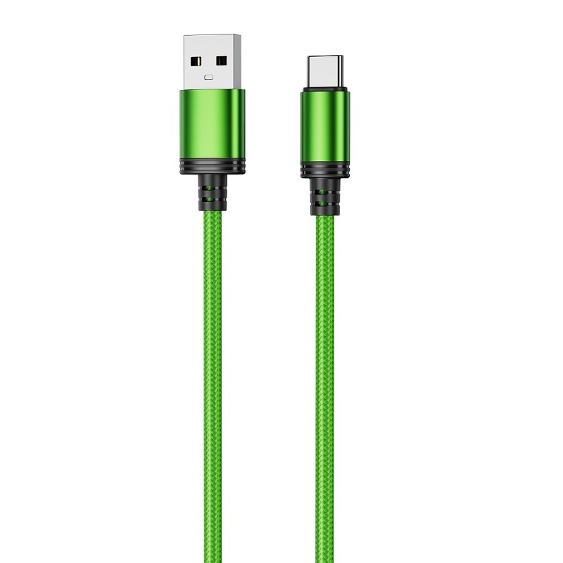 Mobia punottu kaapeli USB-A -> USB-C, 30W, 480 Mbps, 2m, limevihreä